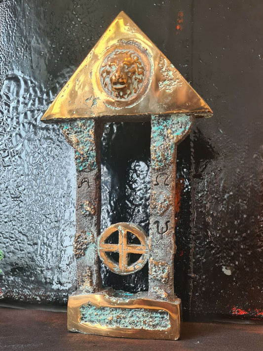 Mogens Leanders bronzeskulptur med nordisk soltegn - A4