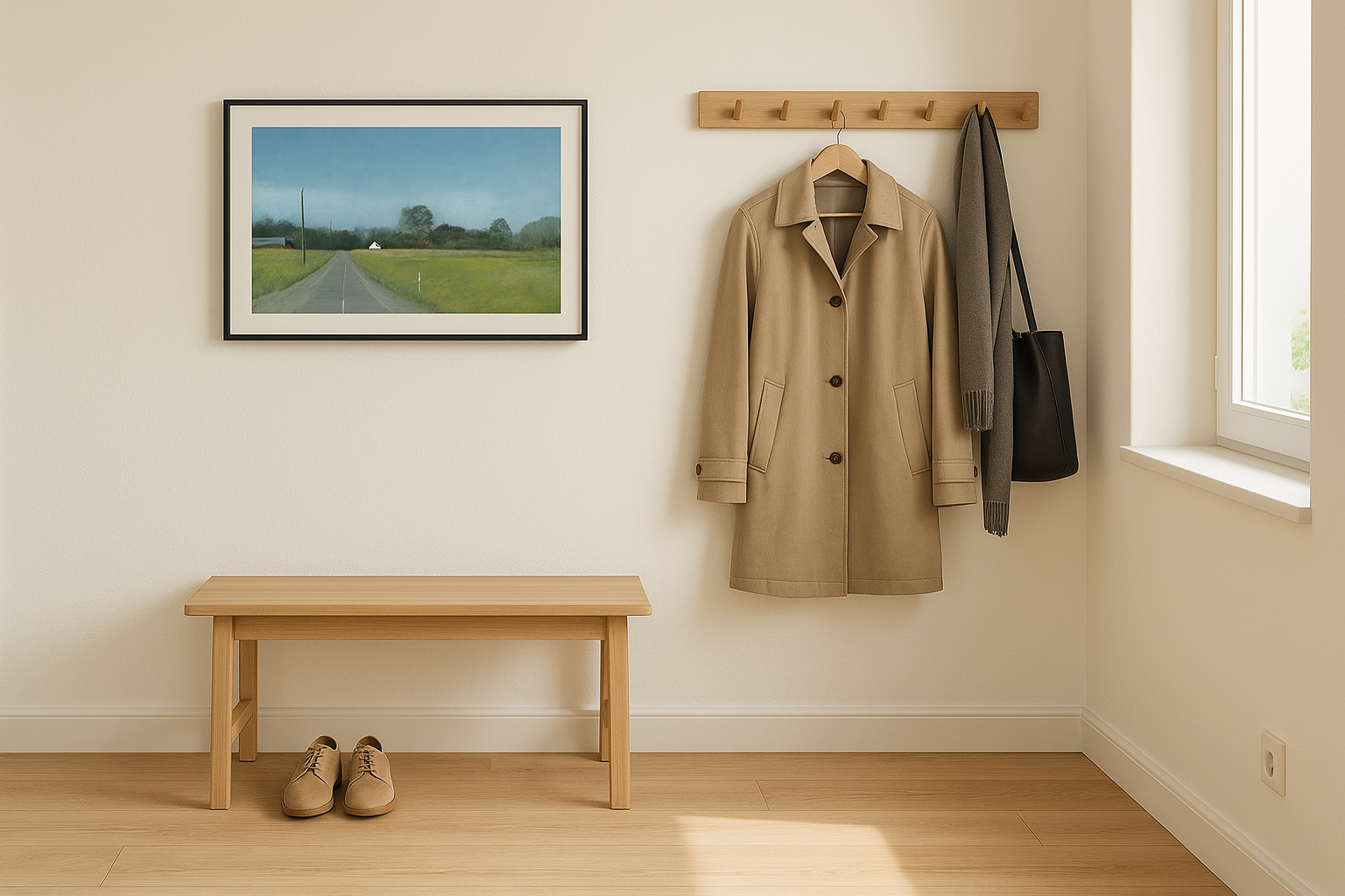 Danish entryway with larger "Landevejen" artwork in 70x50 cm landscape format